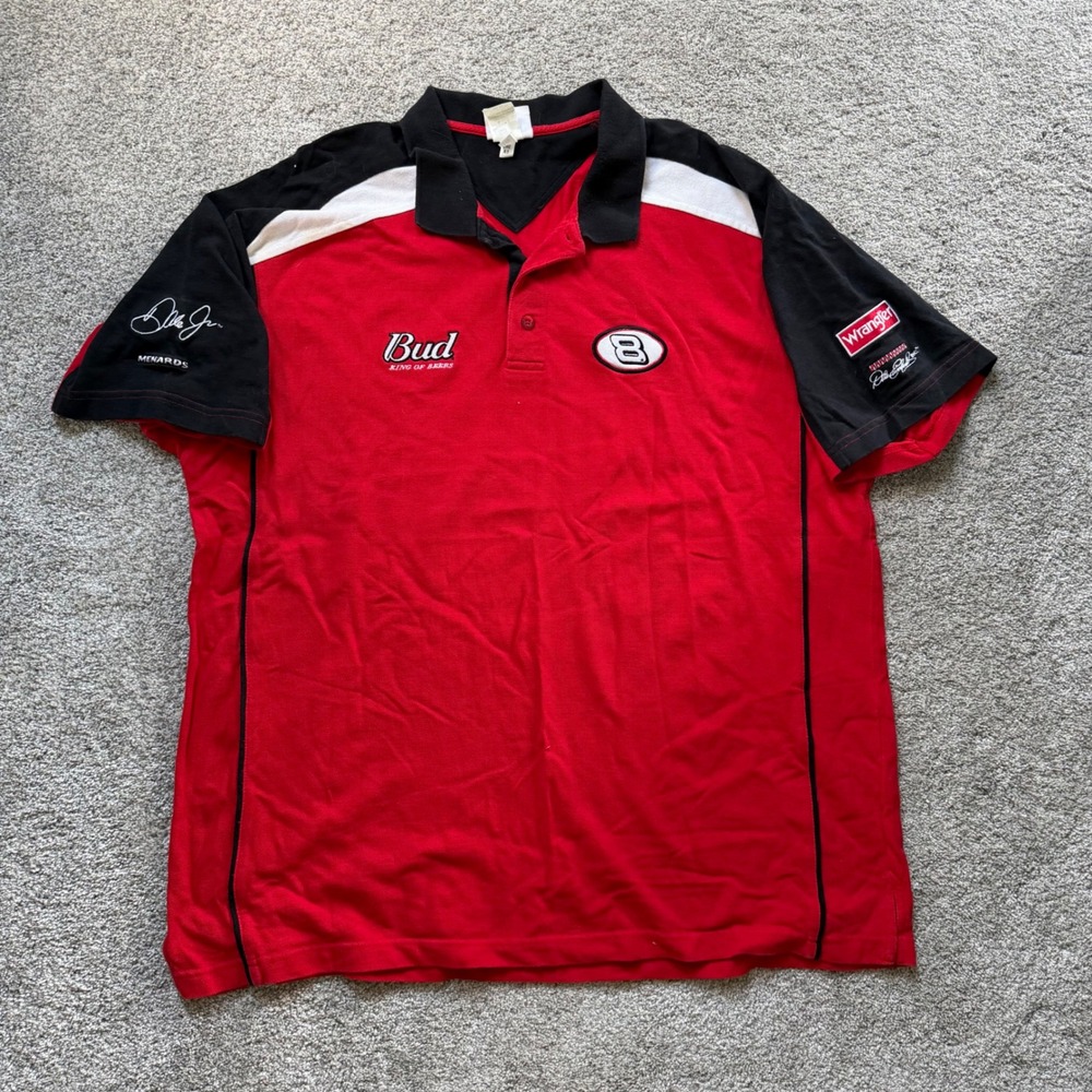 Chase Authentics Dale Earnhardt Jr Budweiser NASCAR Polo Shirt Red Black 2XL